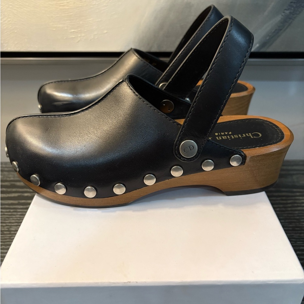 Dior Diorquake Calf Skin Studded Mules Black